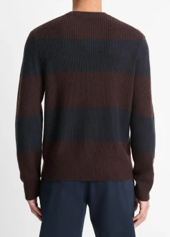 Striped Shaker-Stitch Wool-Cashmere Sweater
