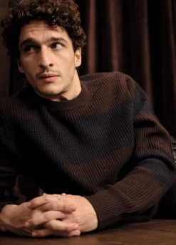 Striped Shaker-Stitch Wool-Cashmere Sweater