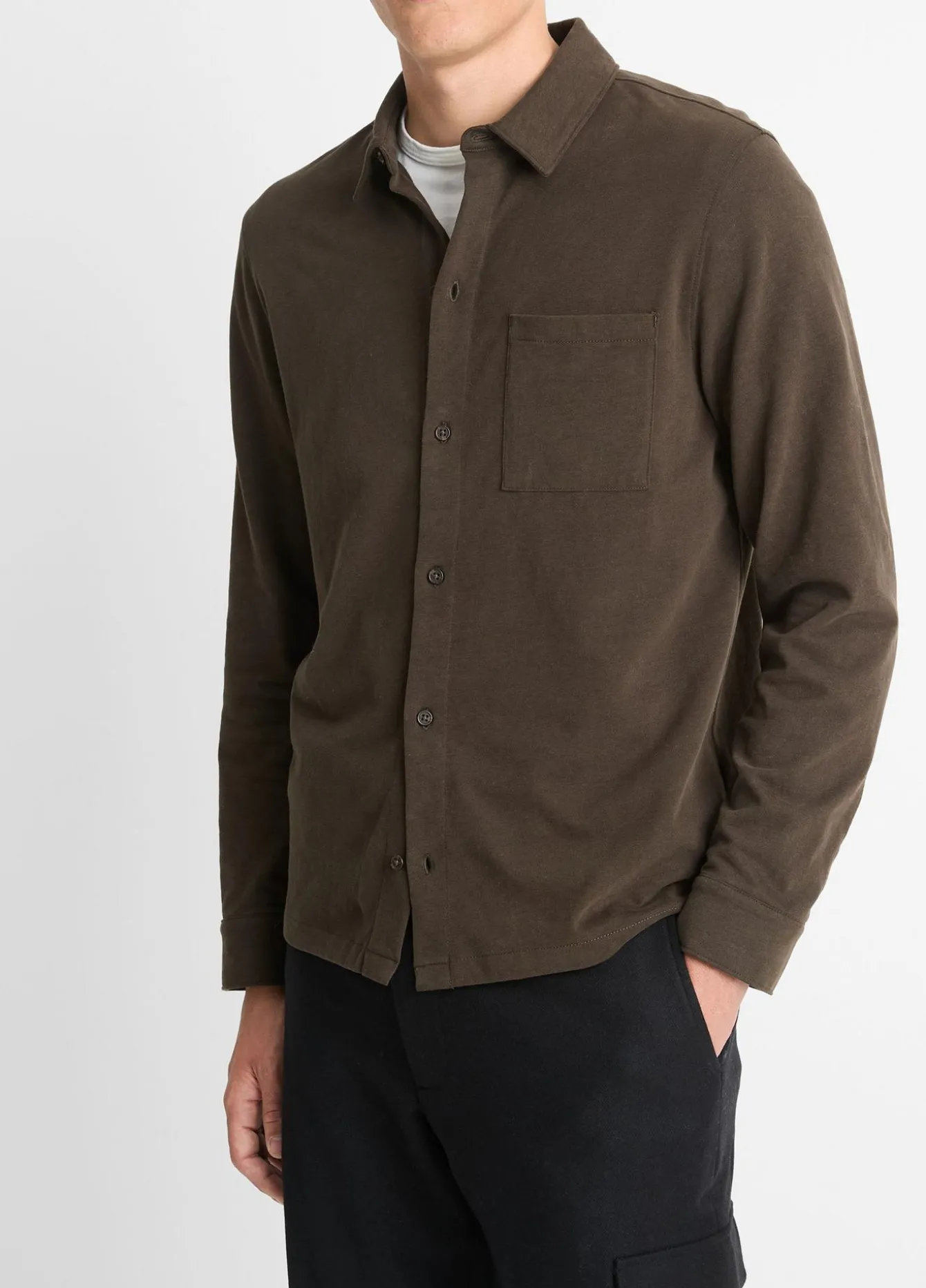 Sueded Cotton Jersey Button-Front Shirt
