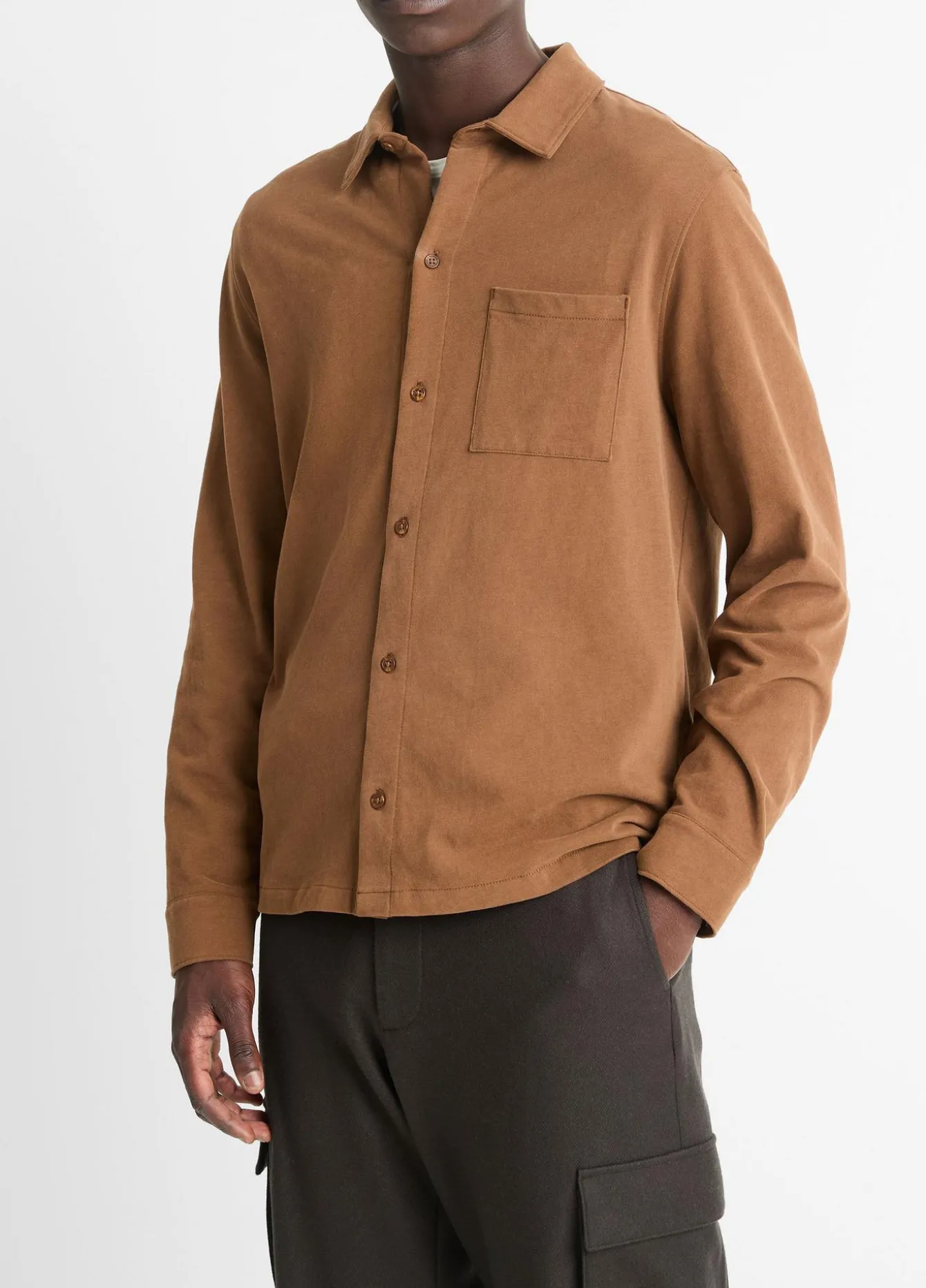 Sueded Cotton Jersey Button-Front Shirt