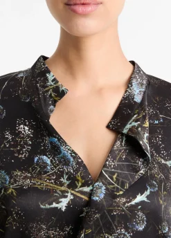 Thistle Silk Draped-Collar Blouse