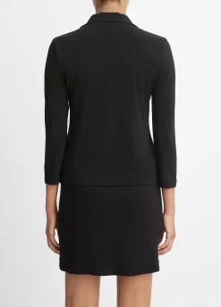 Three-Quarter-Sleeve Button-Front Polo Top