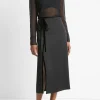 Velvet-Trim Side-Slit Skirt