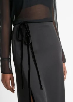 Velvet-Trim Side-Slit Skirt