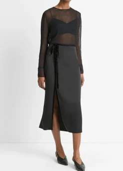 Velvet-Trim Side-Slit Skirt