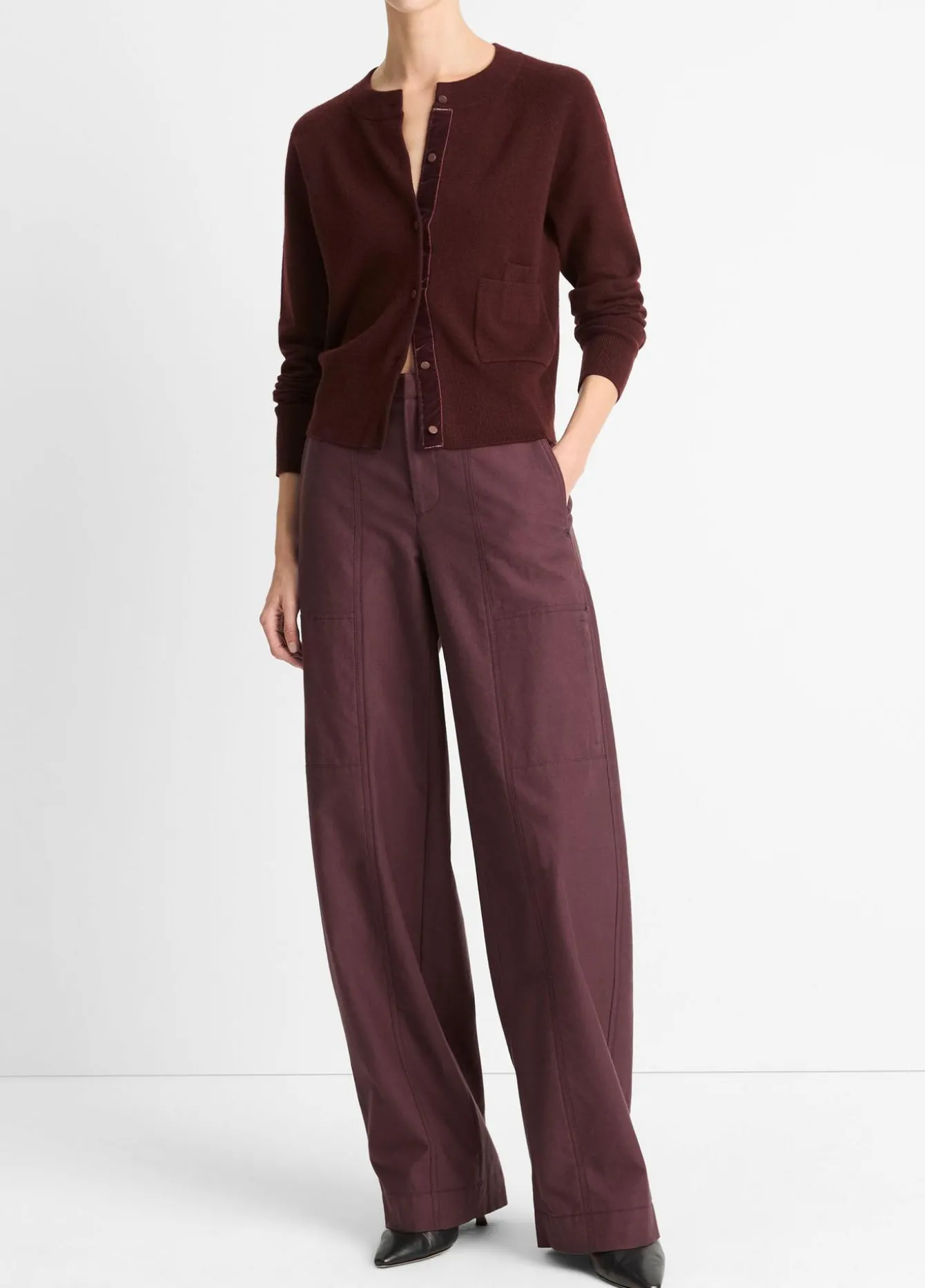 Velvet-Trim Wool-Blend Cardigan