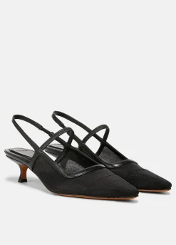 Venice Leather and Mesh Slingback Kitten Heel