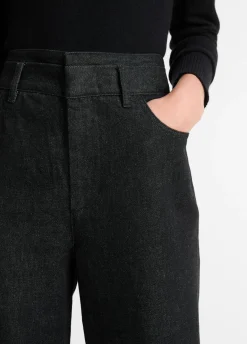 Washed Cotton Denim Double-Waistband Trouser