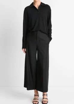 Wool Relaxed Long-Sleeve Polo Shirt