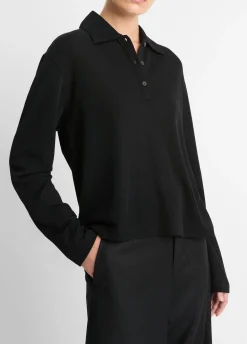 Wool Relaxed Long-Sleeve Polo Shirt