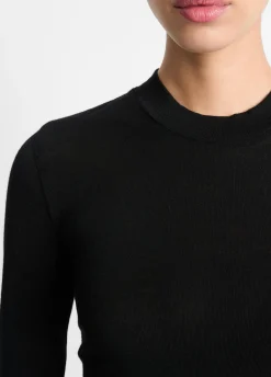 Wool Three-Quarter-Sleeve Mock-Neck Top
