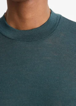 Wool Three-Quarter-Sleeve Mock-Neck Top