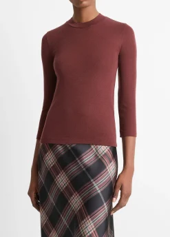 Wool Three-Quarter-Sleeve Mock-Neck Top