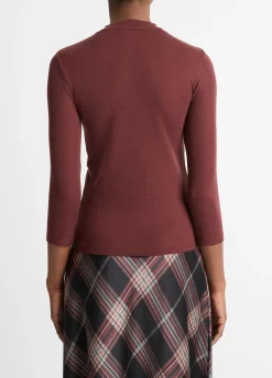 Wool Three-Quarter-Sleeve Mock-Neck Top